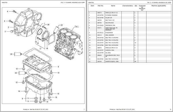 Yanmar Engine 3TNV88F ESBV Parts Manual 50940138 1