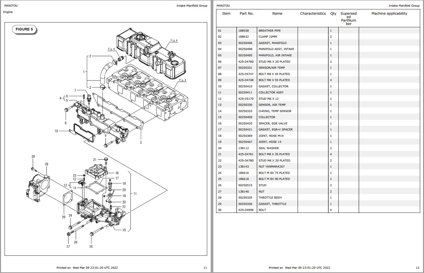 Yanmar Engine 4NTV98C NGT Tier IV Parts Manual 50960075 1