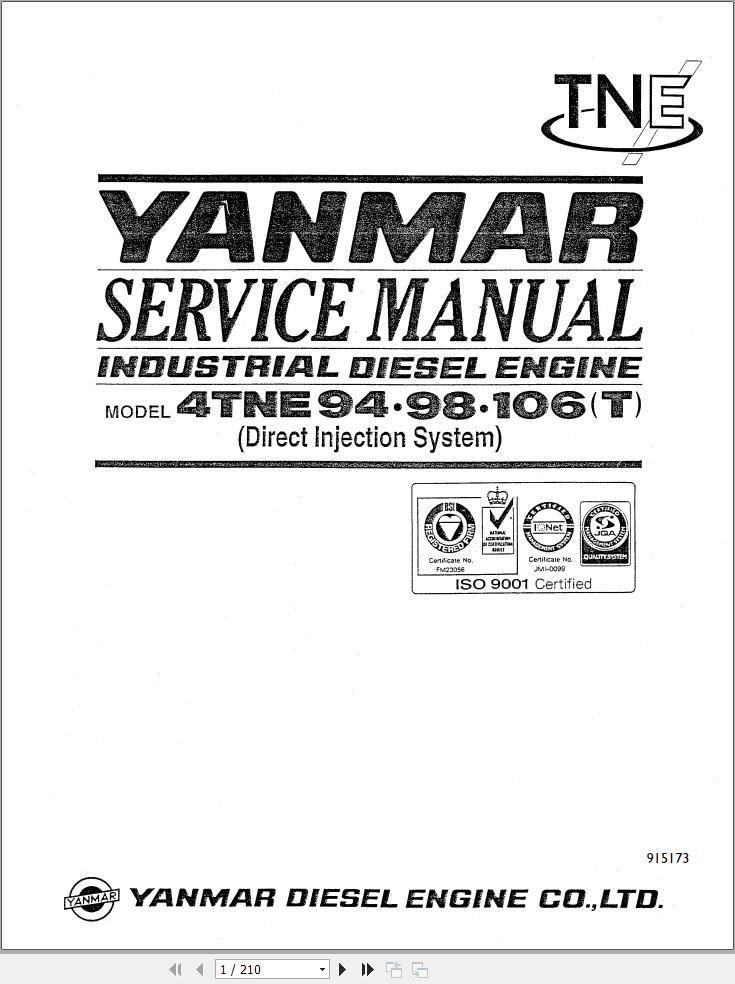Yanmar Engine 4TNE94T 4TNE98T 4TNE106T Service Manual 915173