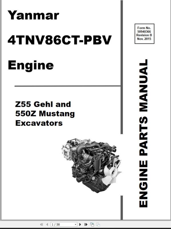 Yanmar Engine 4TNV86CT PBV Parts Manual 50940366B