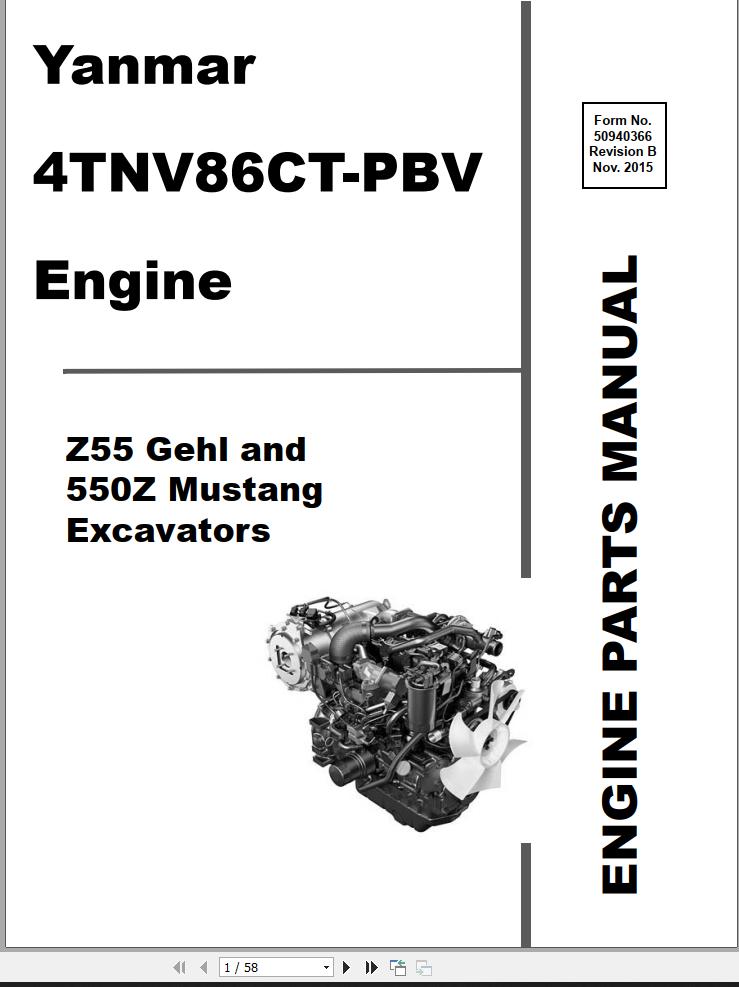 Yanmar Engine 4TNV86CT PBV Parts Manual 50940366B