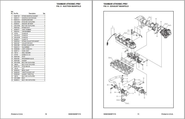 Yanmar Engine 4TNV86CT PBV Parts Manual 50940366B 1