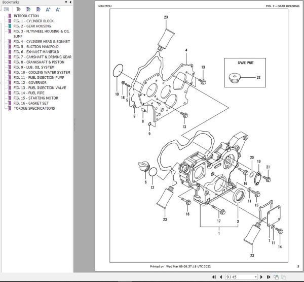 Yanmar Engine 4TNV88 BKMSR2 Parts Manual 50940310