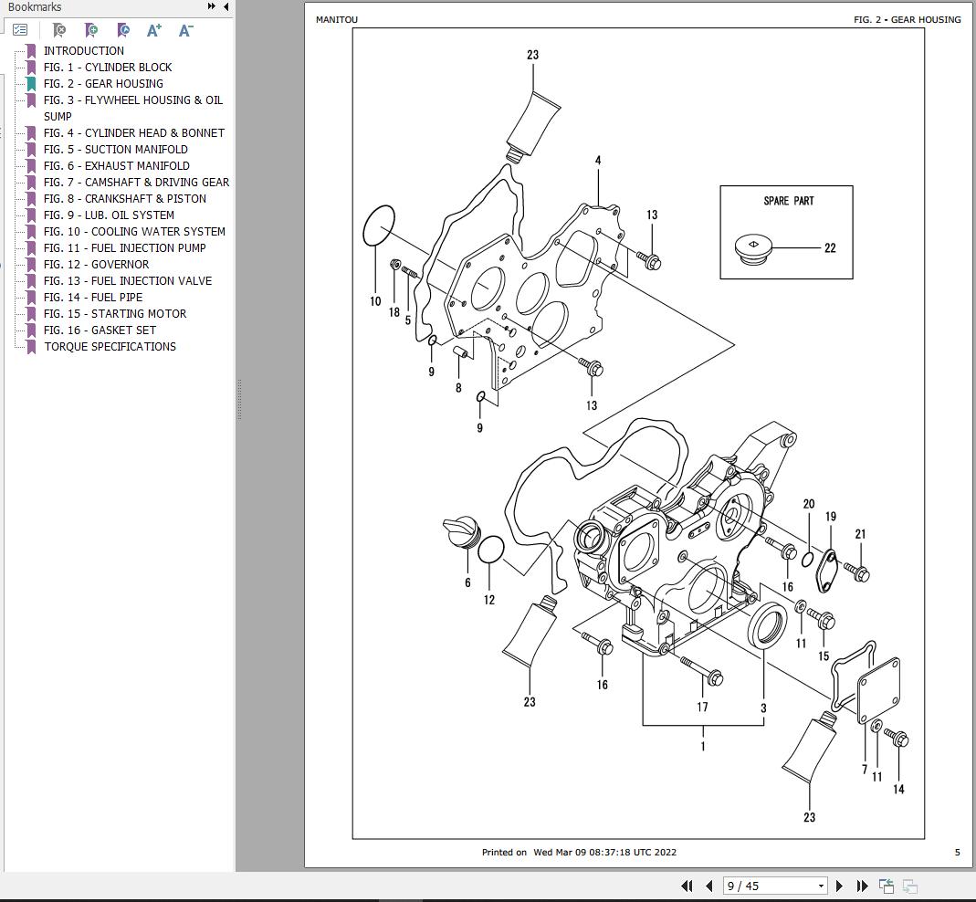 Yanmar Engine 4TNV88 BKMSR2 Parts Manual 50940310