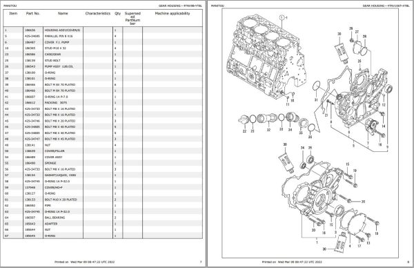 Yanmar Engine 4TNV98 YTBL 4TNV106T XTBL Parts Manual 917086 1