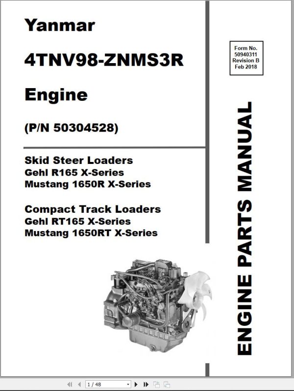 Yanmar Engine 4TNV98 ZNMS3R Parts Manual 50940311