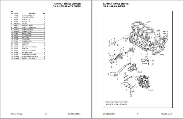 Yanmar Engine 4TNV98 ZNMS3R Parts Manual 50940311 1