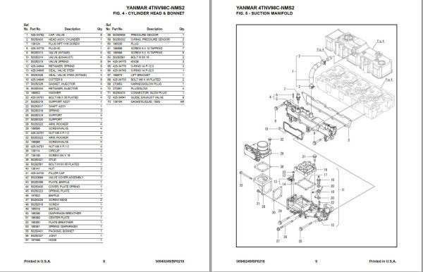 Yanmar Engine 4TNV98C NMS2 Parts Manual 50940249 1