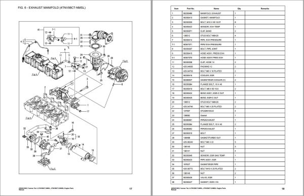 Yanmar Engine 4TNV98CT NMSL 4TNV98CT XNMSL Parts Manual 50940196C 1