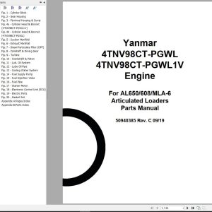Yanmar Engine 4TNV98CT PGWL 4TNV98CT PGWL1V Parts Manual 50940385C
