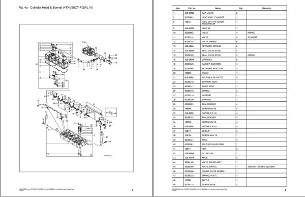 Yanmar Engine 4TNV98CT PGWL 4TNV98CT PGWL1V Parts Manual 50940385C 1
