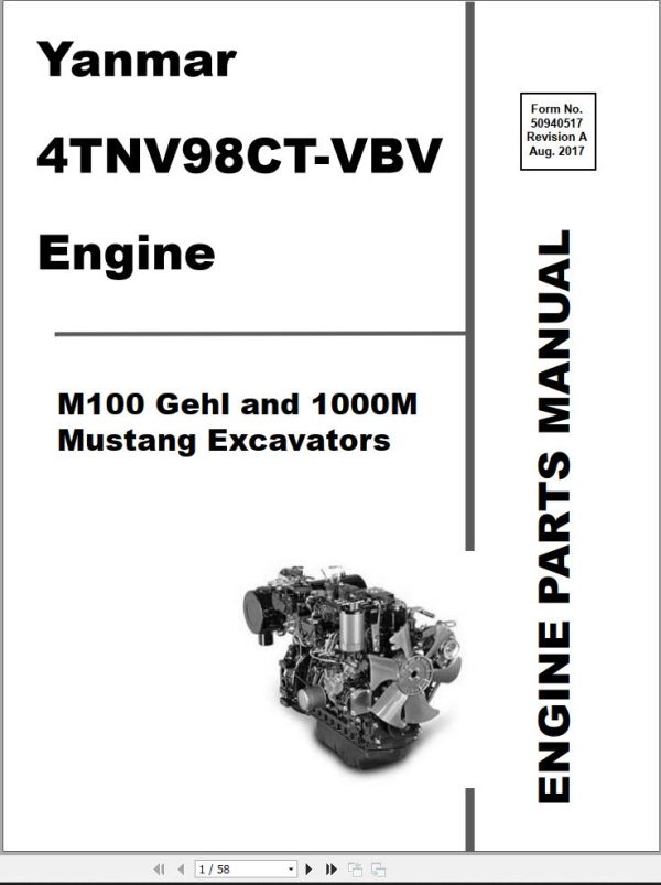 Yanmar Engine 4TNV98CT VBV Parts Manual 50940517A