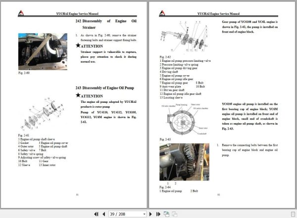 Yuchai Diesel Engine YC4D80 YC6M220Z T20 Service Manual 2938002033 2