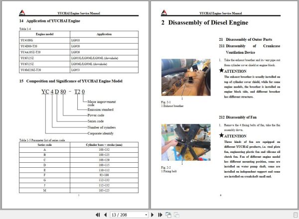Yuchai Diesel Engine YC4D80 YC6M220Z T20 Service Manual 2938002033 3