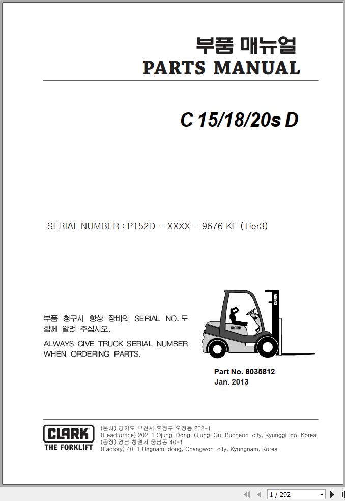 Clark Forklift C15 18 20s D Tier 3 Parts Manual 8035812 1