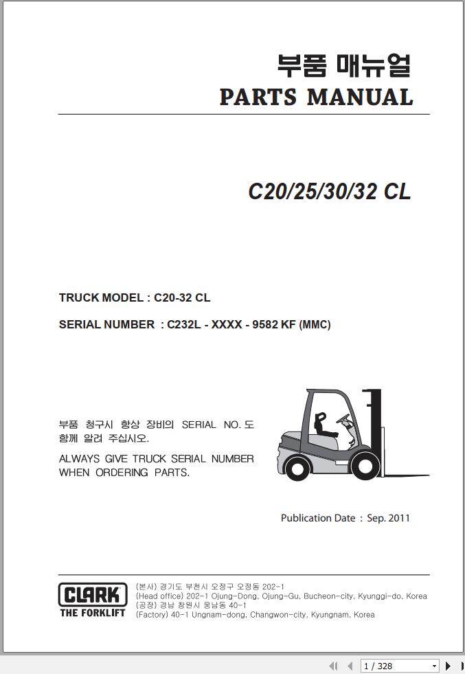 Clark Forklift C20 25 30 32 CL 9582 KF MMC Parts Manual 1