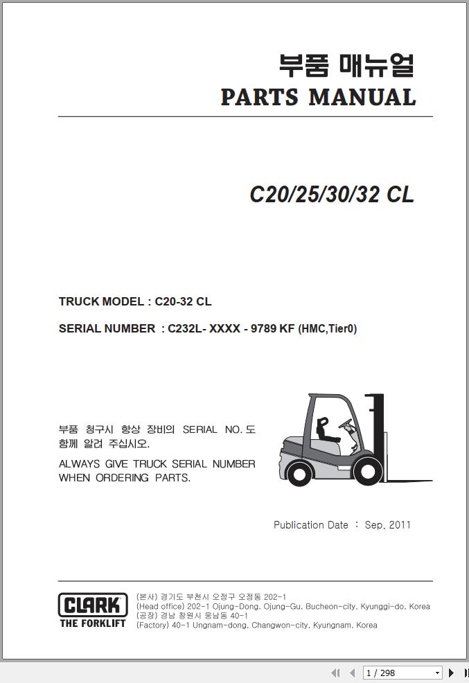Clark Forklift C20 25 30 32 CL 9789 KF HMC Tier 0 Parts Manual 1