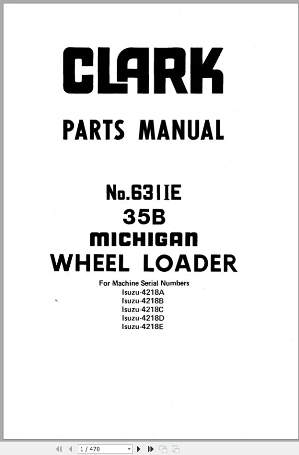 Clark Wheel Loader 35B Parts Manual