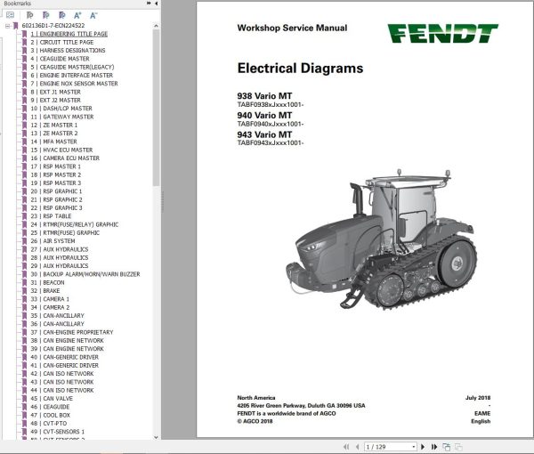 FENDT 900 MT S4 T1 17 Stage 4f VIN xxxF09xxxJxxx1001 Electrical Diagram