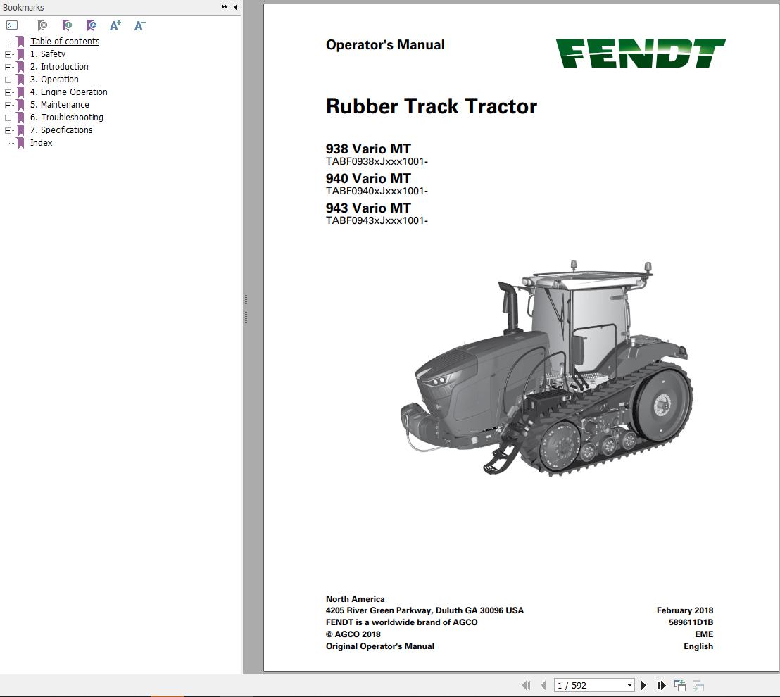 FENDT 900 MT S4 T1 17 Stage 4f VIN xxxF09xxxJxxx1001 Operators Manual