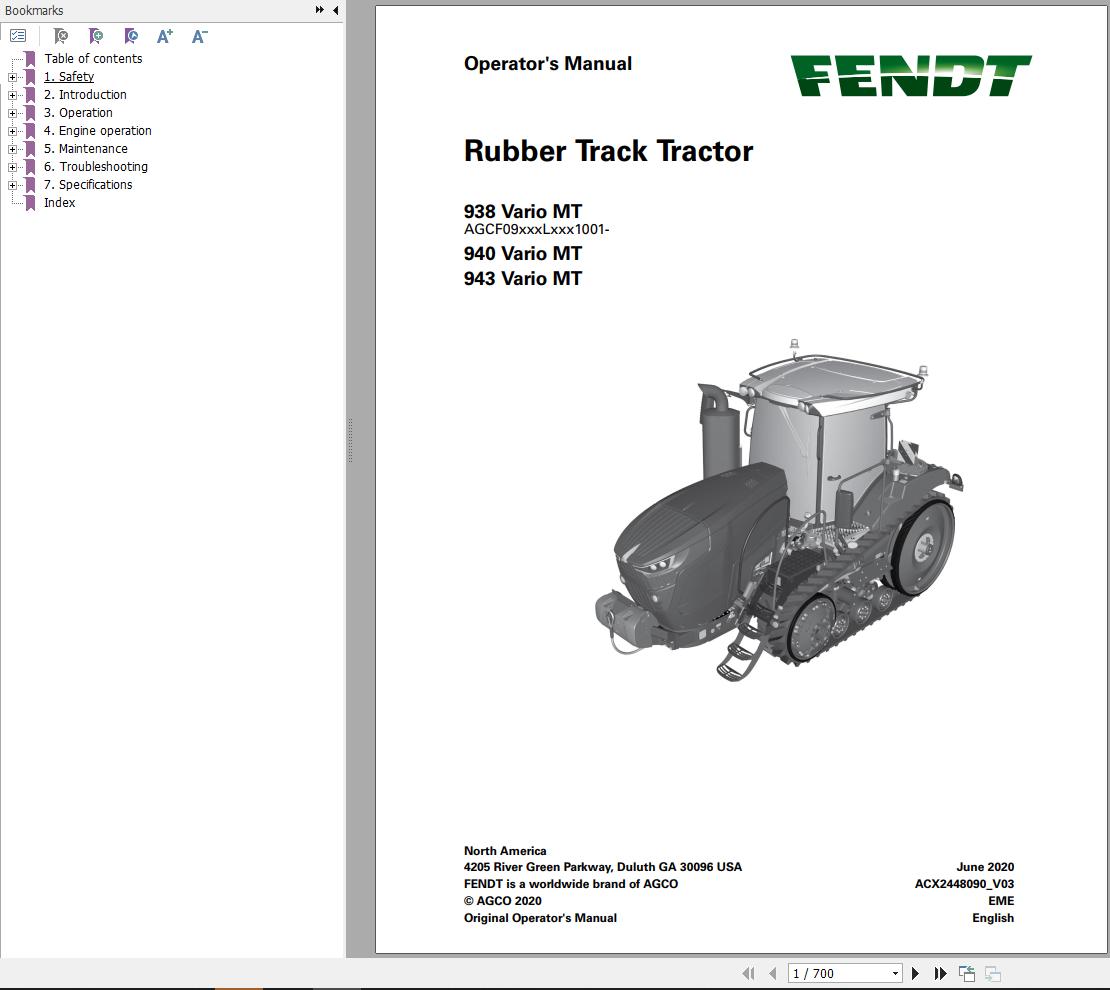 FENDT 900 MT S4 T1 19 Stage 5 VIN xxxF09xxxLxxx1001 Operators Manual