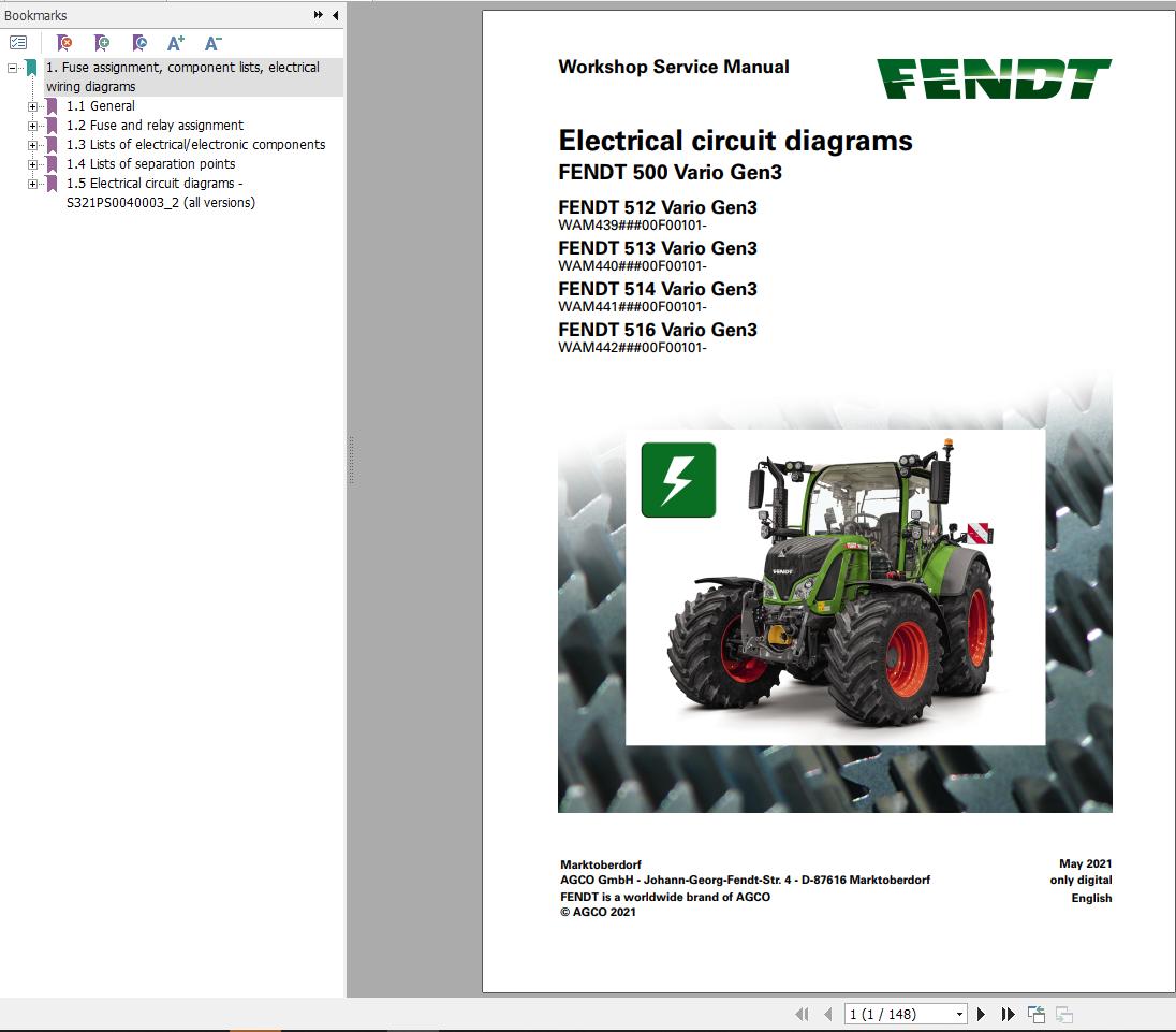 Fendt 500 Vario Gen3 VIN 439 440 441 442 00101 Electrical Circuit Diagrams 712689