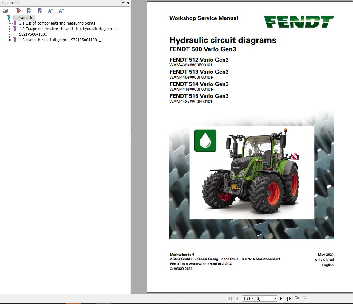 Fendt 500 Vario Gen3 VIN 439 440 441 442 00101 Hydraulic Circuit Diagrams 712691