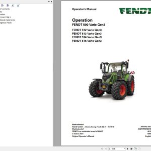 Fendt 500 Vario Gen3 VIN 439 440 441 442 00101 Operators Manual