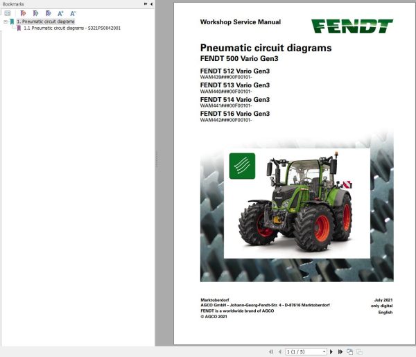 Fendt 500 Vario Gen3 VIN 439 440 441 442 00101 Pneumatic Circuit Diagram 712588