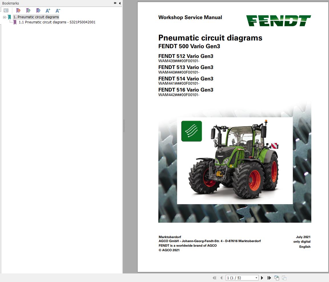 Fendt 500 Vario Gen3 VIN 439 440 441 442 00101 Pneumatic Circuit Diagram 712588
