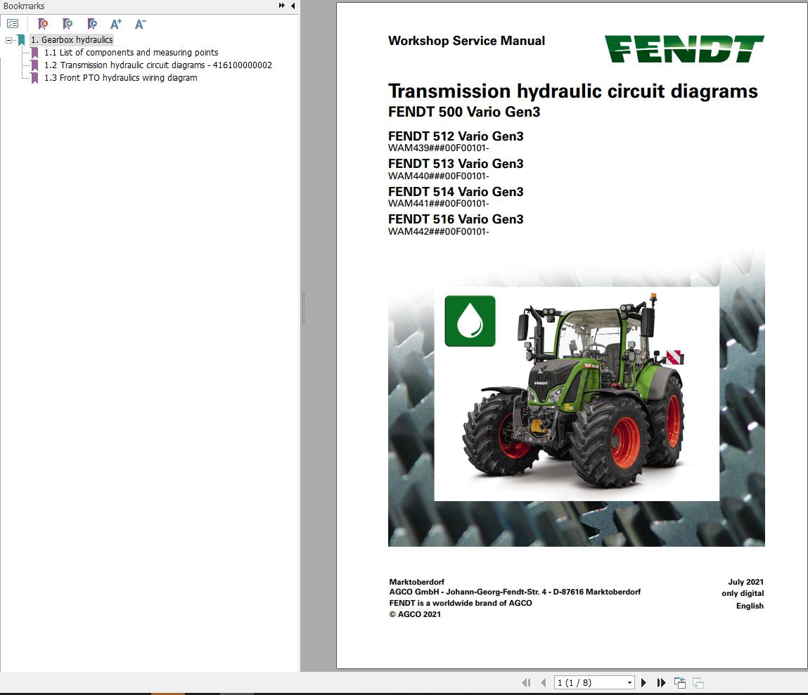 Fendt 500 Vario Gen3 VIN 439 440 441 442 00101 Transmission Hydraulic Circuit Diagrams 712589