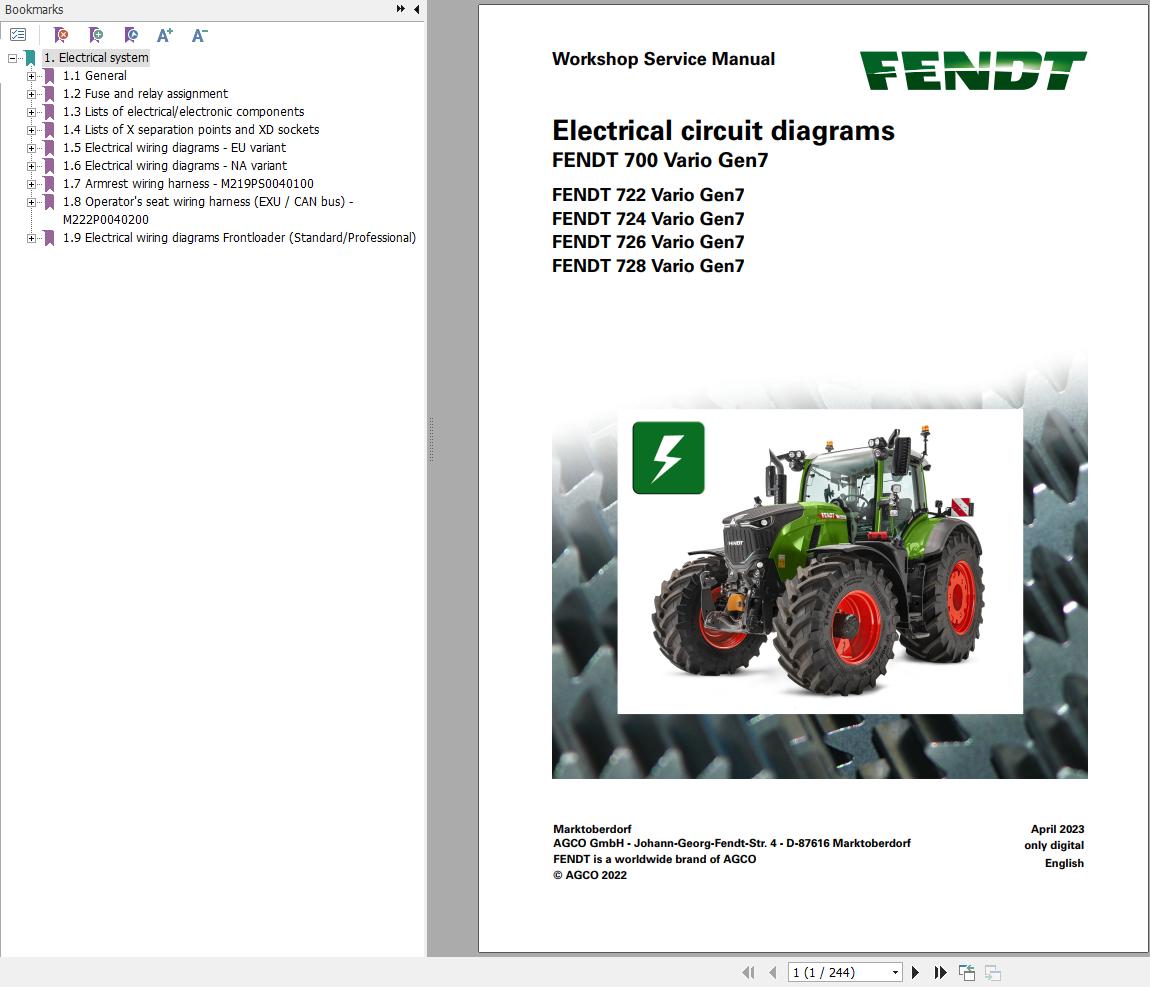 Fendt 700 Vario Gen7 VIN 706 707 708 709 Electrical Circuit Diagrams 968081