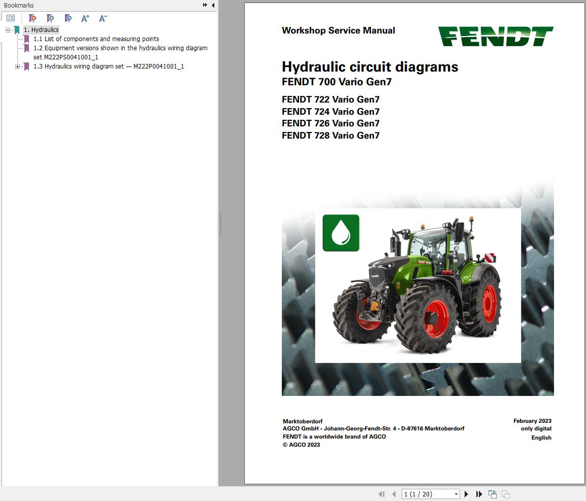Fendt 700 Vario Gen7 VIN 706 707 708 709 Hydraulic Circuit Diagrams 968199
