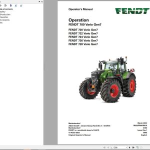 Fendt 700 Vario Gen7 VIN 706 707 708 709 Operators Manual