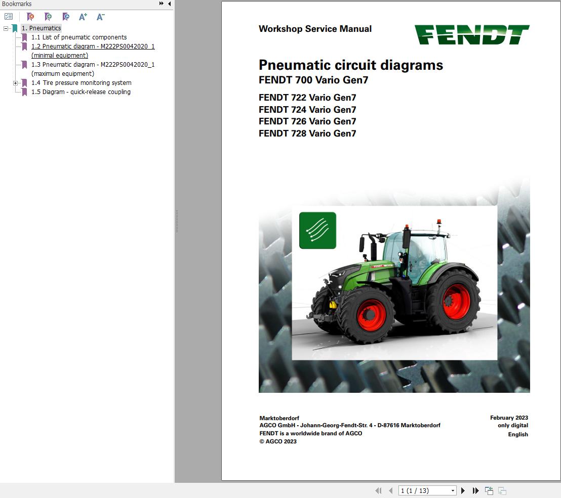 Fendt 700 Vario Gen7 VIN 706 707 708 709 Pneumatic Circuit Diagrams 968202
