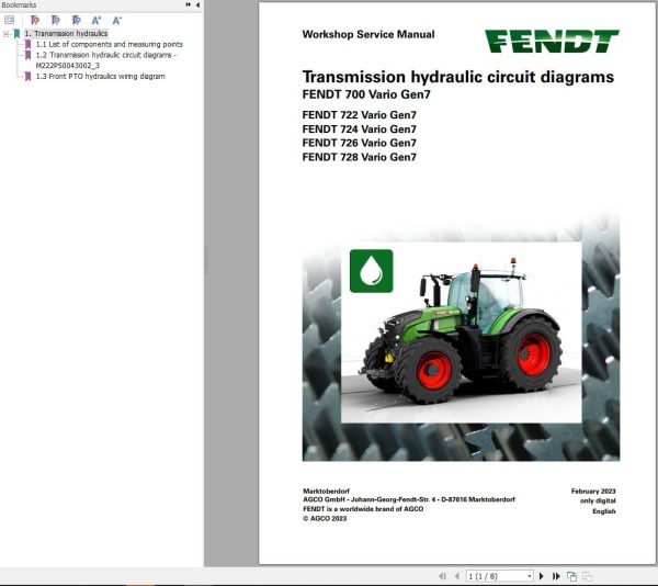 Fendt 700 Vario Gen7 VIN 706 707 708 709 Transmission Hydraulic Circuit Diagrams 968200
