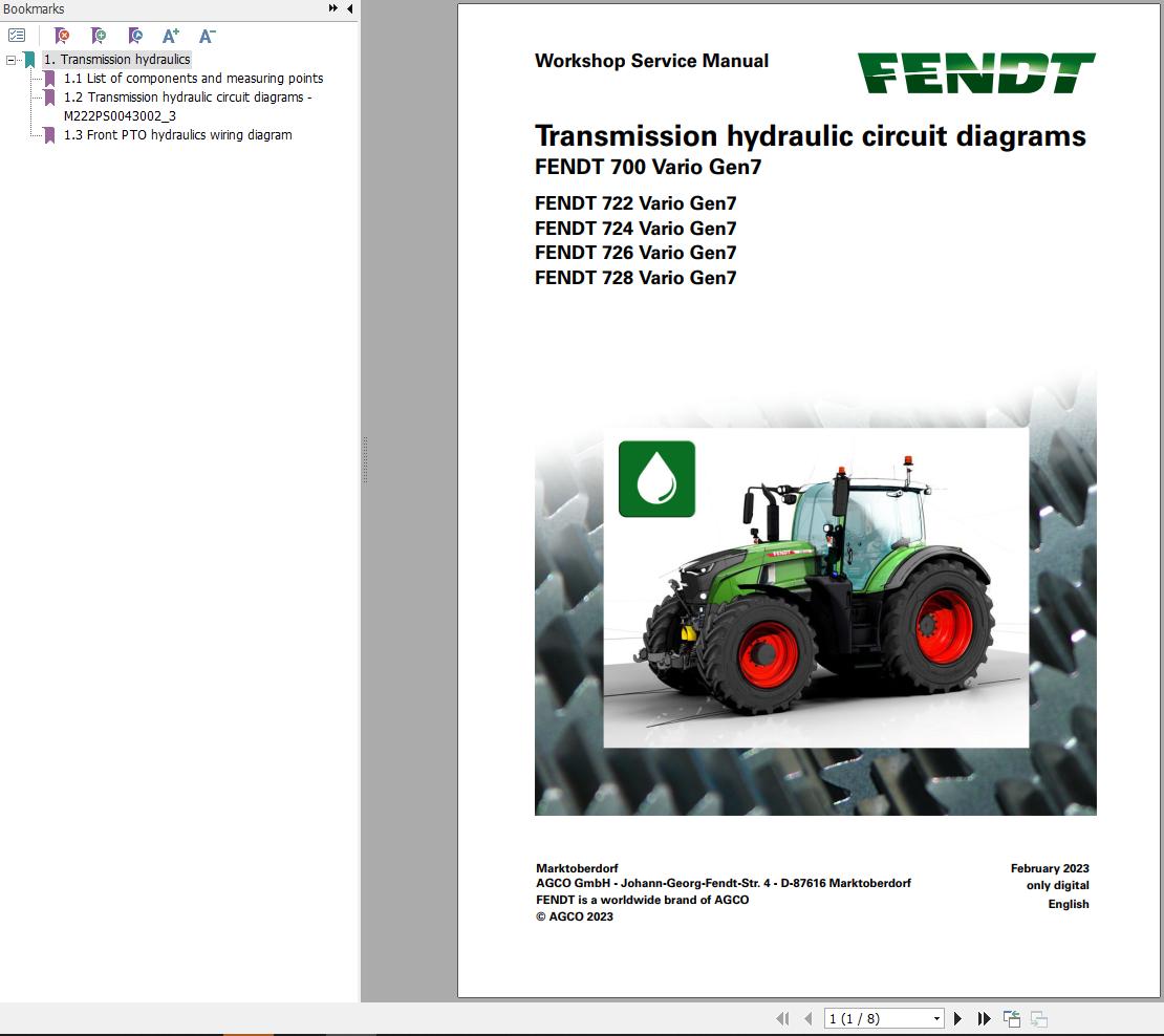 Fendt 700 Vario Gen7 VIN 706 707 708 709 Transmission Hydraulic Circuit Diagrams 968200