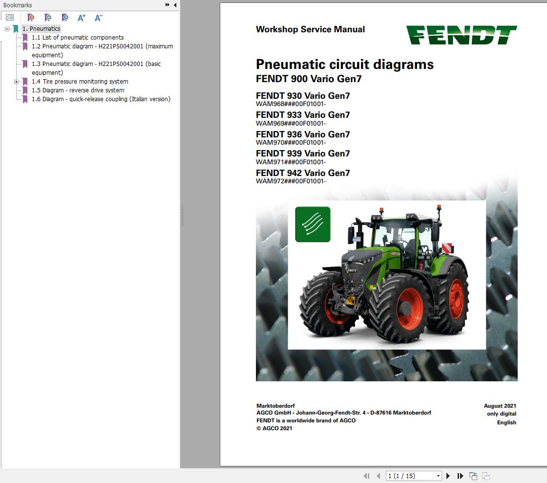 Fendt 900 Vario Gen7 VIN 968 969 970 971 Pneumatic Circuit Diagrams 737829