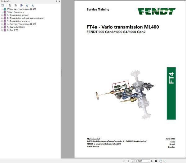 Fendt FT4a Vario Transmission ML400 Service Training 633745