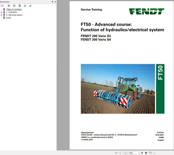 Fendt FT50 Advanced Course Function Of Hydraulics Electrical System Service Training 603614