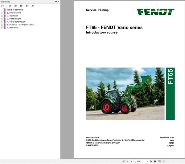 Fendt FT65 Vario Series Service Training 603989