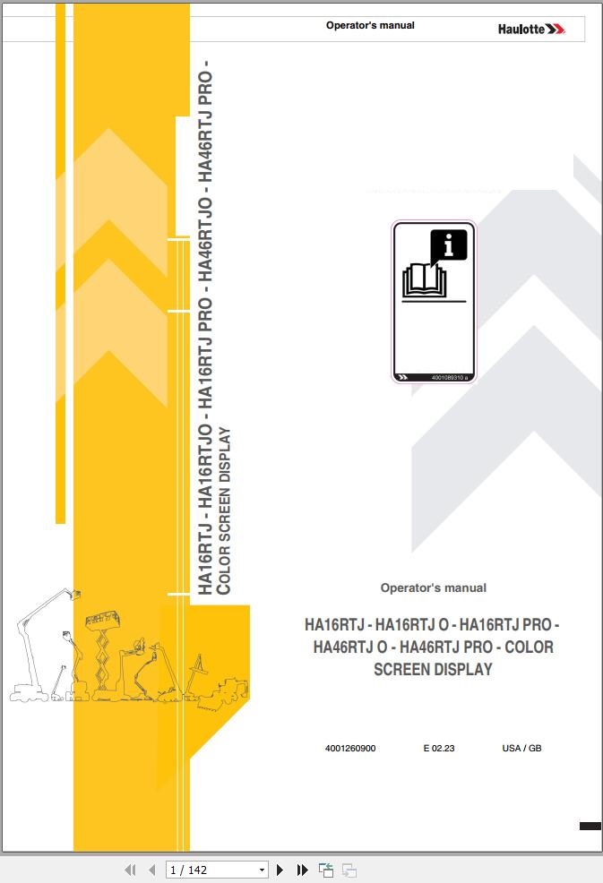 Haulotte Articulating Booms HA16RTJ to HA46RTJ PRO Operators Manual 4001260900