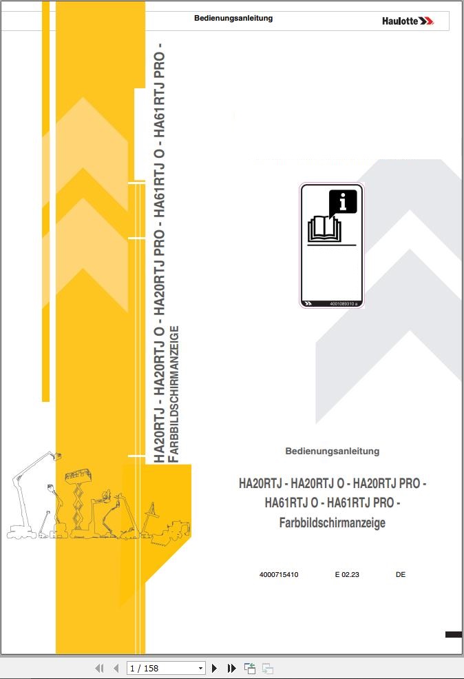 Haulotte Articulating Booms HA20RTJ to HA61RTJ PRO Operators Manual 4000715410 DE