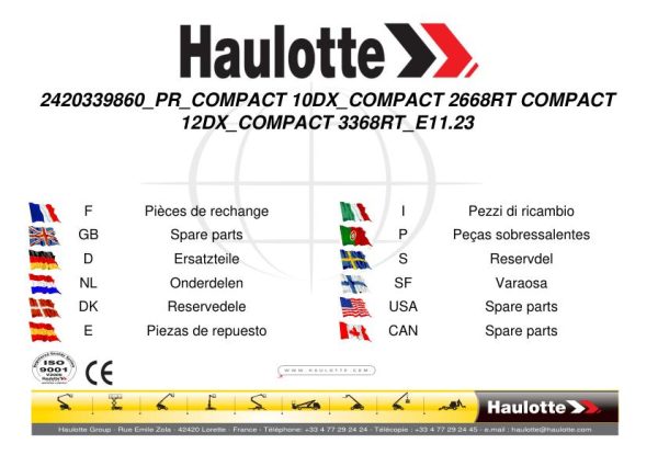 Haulotte Compact 10DX 12DX 2668RT 3368RT Spare Parts Catalog 2420339860 11.2023 EN FR 1