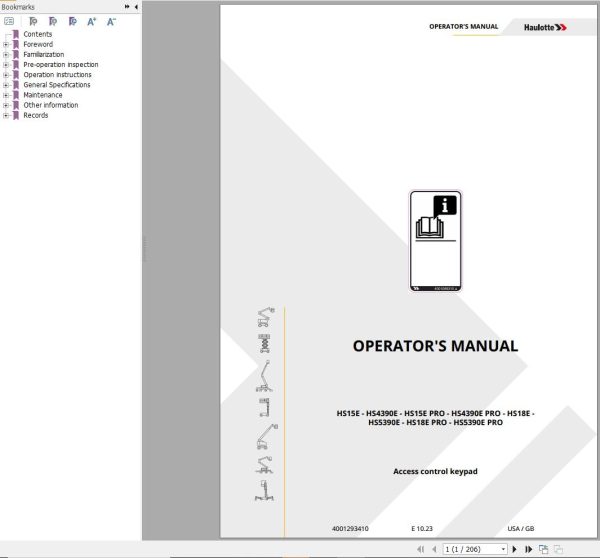 Haulotte Electric Scissor Lifts HS15E to HS5390E PRO Operators Manual 4001293410