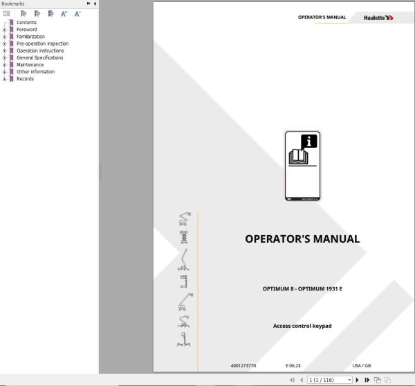 Haulotte Electric Scissor Lifts OPTIMUM 8 OPTIMUM 1931E Operators Manual 4001273770