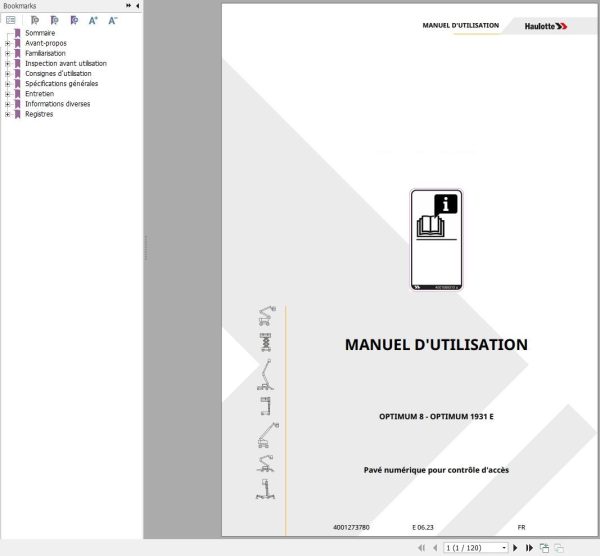 Haulotte Electric Scissor Lifts OPTIMUM 8 OPTIMUM 1931E Operators Manual 4001273780 FR