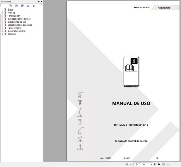 Haulotte Electric Scissor Lifts OPTIMUM 8 OPTIMUM 1931E Operators Manual 4001273790 ES