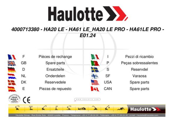 Haulotte HA20 LE PRO HA61 LE PRO Spare Parts Catalog 4000713380 02.2024 EN FR 1