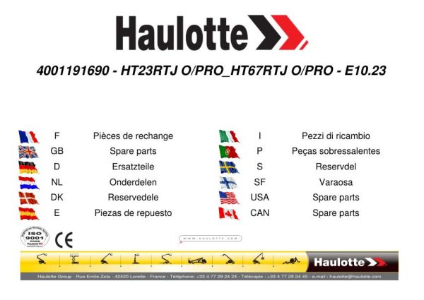 Haulotte HT23RTJ O PRO HT67RTJ O PRO Spare Parts Catalog 4001191690 11.2023 EN FR 1